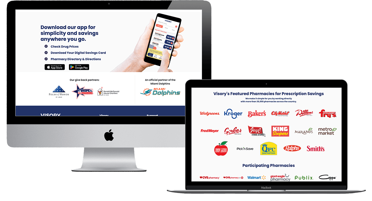 Visory Health Parntership Logos from Visory website on laptop and mac mockup
